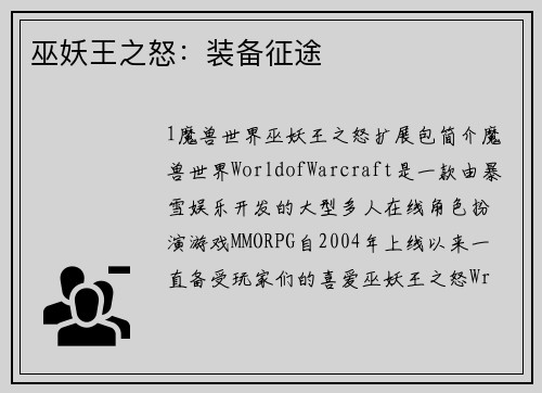 巫妖王之怒：装备征途